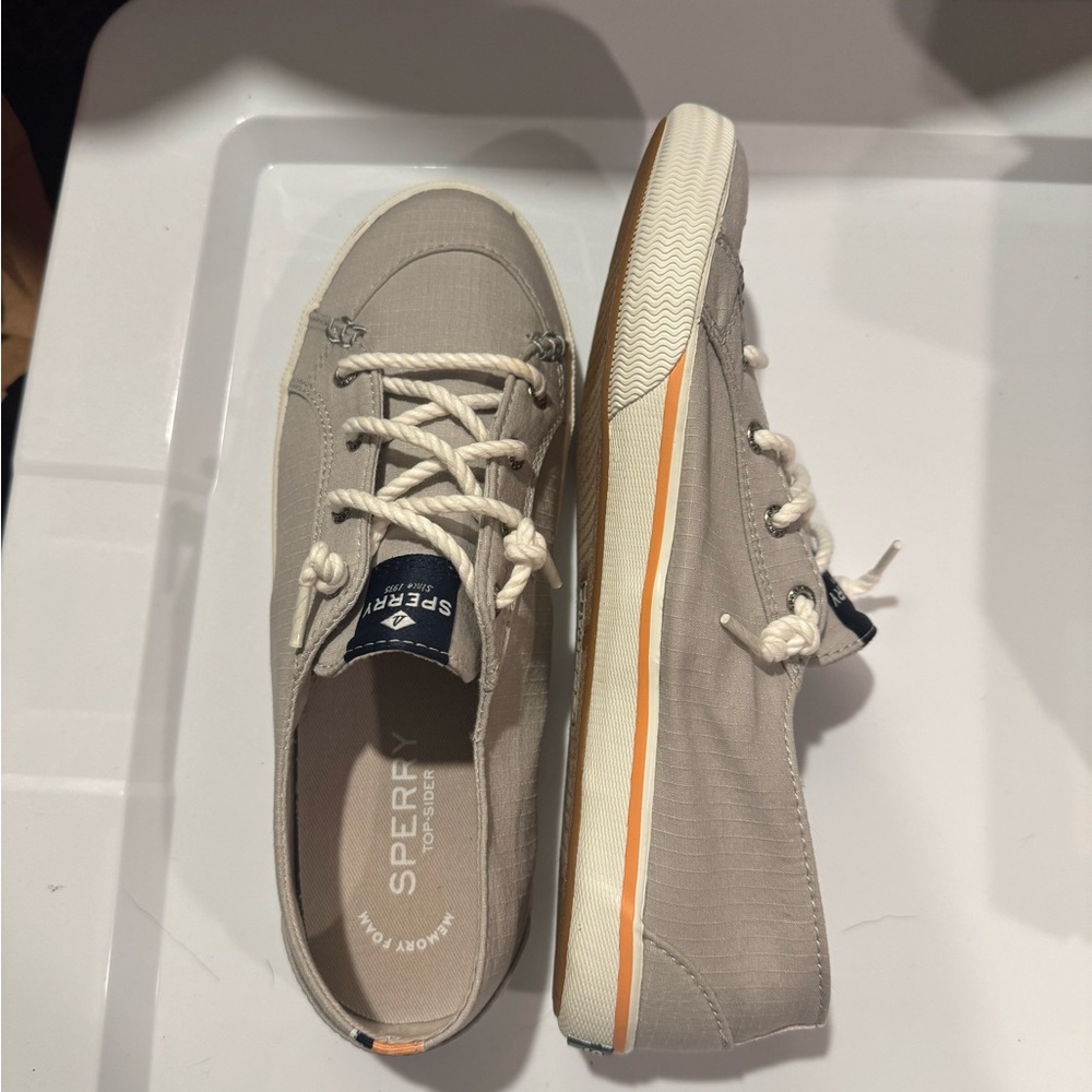 Sperry Grey/Coral Canvas Memory Foam Low-Top Sneakers